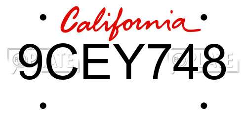9CEY748 California License Plate
