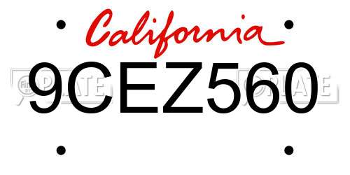 9CEZ560 California License Plate