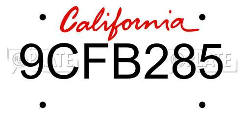 9CFB285 California License Plate