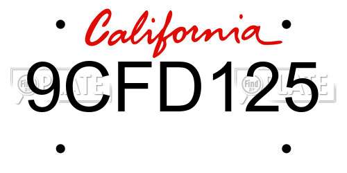 9CFD125 California License Plate