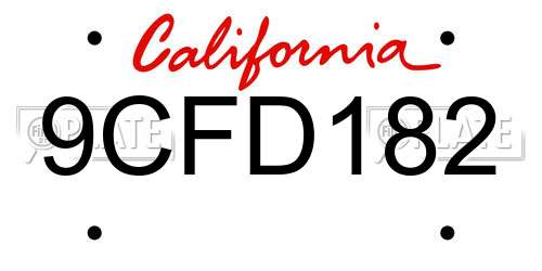 9CFD182 California License Plate