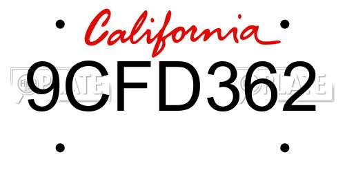 9CFD362 California License Plate