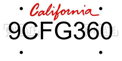 9CFG360 California License Plate