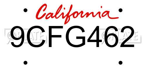 9CFG462 California License Plate