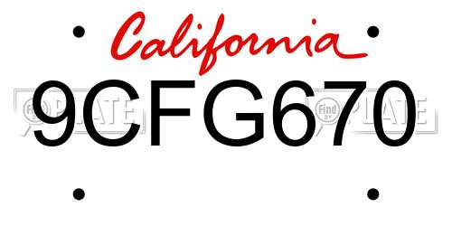 9CFG670 California License Plate