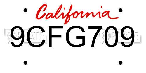 9CFG709 California License Plate