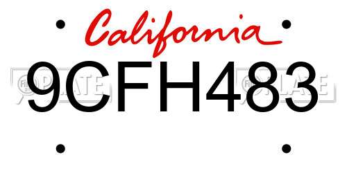 9CFH483 California License Plate