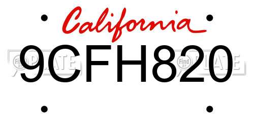 9CFH820 California License Plate