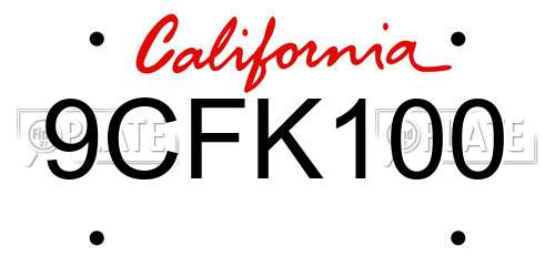 9CFK100 California License Plate