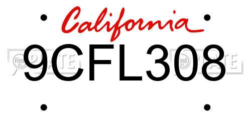 9CFL308 California License Plate