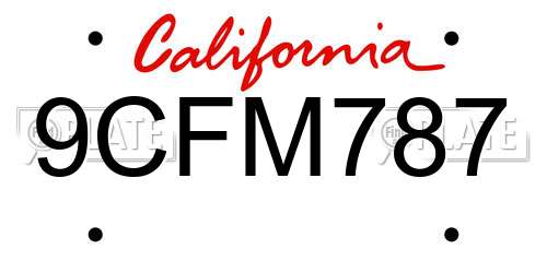 9CFM787 California License Plate