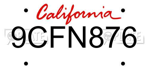 9CFN876 California License Plate