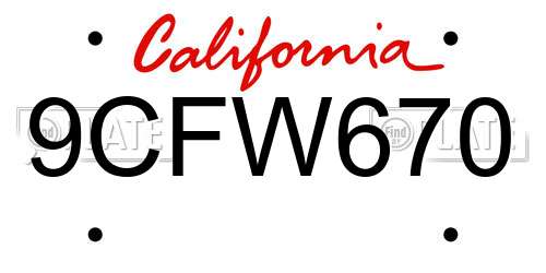 9CFW670 California License Plate
