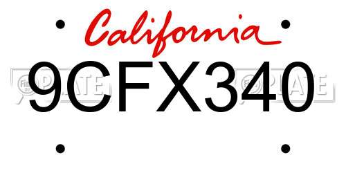 9CFX340 California License Plate