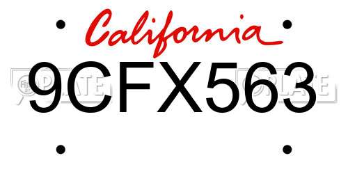 9CFX563 California License Plate