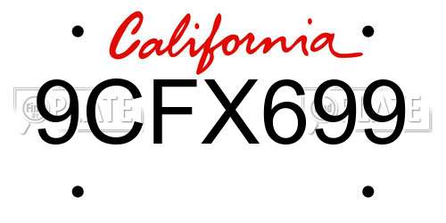 9CFX699 California License Plate