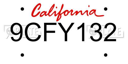 9CFY132 California License Plate
