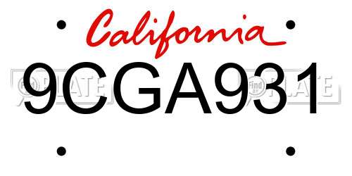 9CGA931 California License Plate