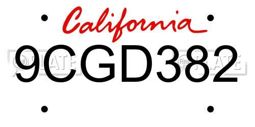 9CGD382 California License Plate