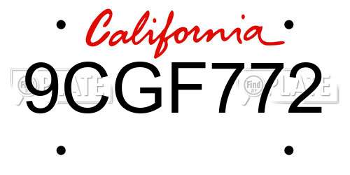9CGF772 California License Plate