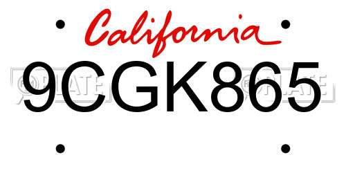 9CGK865 California License Plate