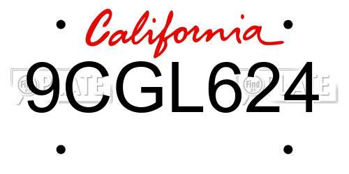 9CGL624 California License Plate