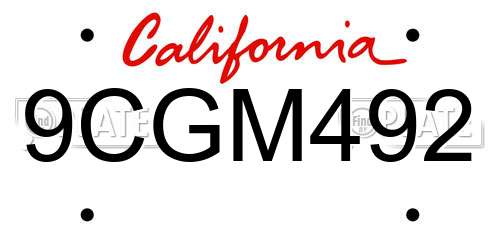 9CGM492 California License Plate