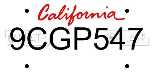 9CGP547 California License Plate