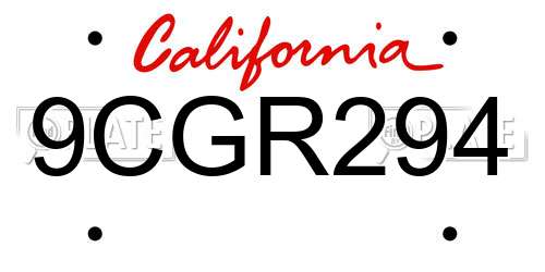 9CGR294 California License Plate