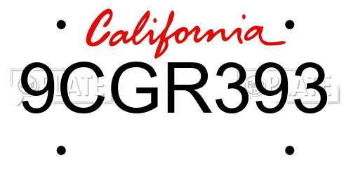 9CGR393 California License Plate