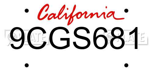 9CGS681 California License Plate