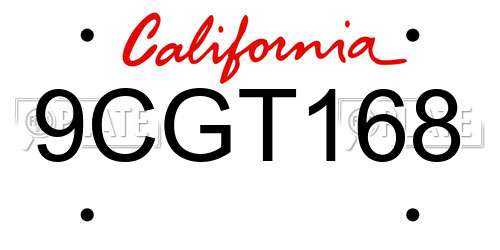 9CGT168 California License Plate