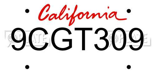 9CGT309 California License Plate
