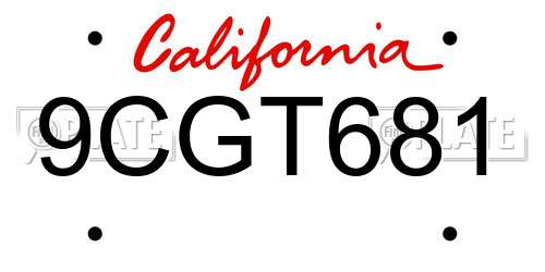 9CGT681 California License Plate