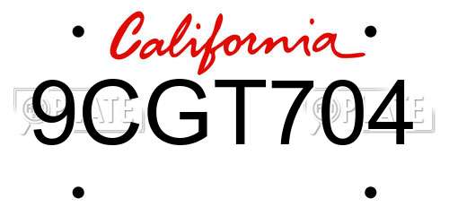 9CGT704 California License Plate