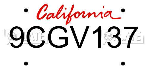 9CGV137 California License Plate