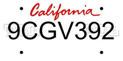 9CGV392 California License Plate