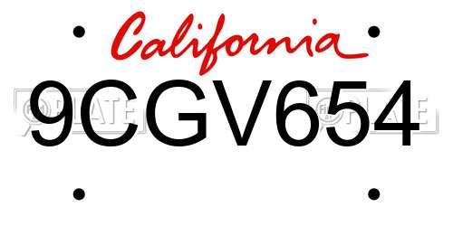9CGV654 California License Plate