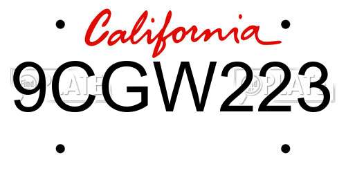 9CGW223 California License Plate