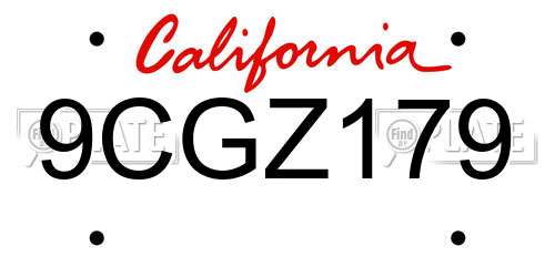 9CGZ179 California License Plate