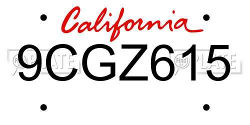 9CGZ615 California License Plate