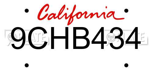 9CHB434 California License Plate