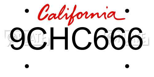 9CHC666 California License Plate