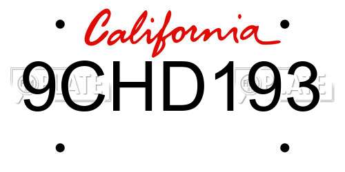 9CHD193 California License Plate