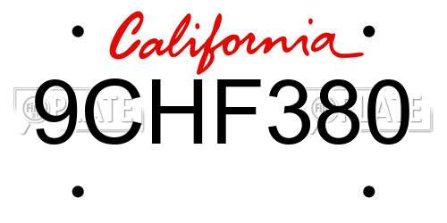 9CHF380 California License Plate