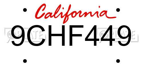 9CHF449 California License Plate