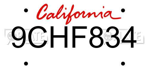 9CHF834 California License Plate