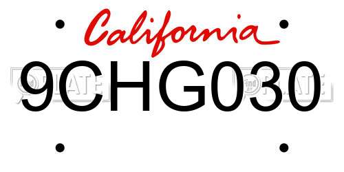 9CHG030 California License Plate