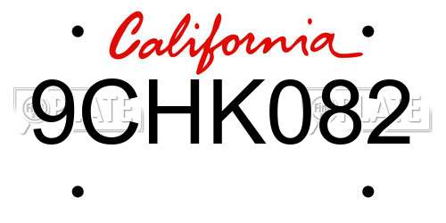 9CHK082 California License Plate