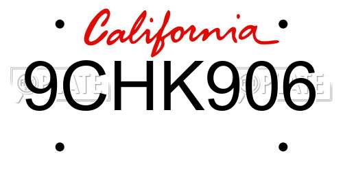 9CHK906 California License Plate
